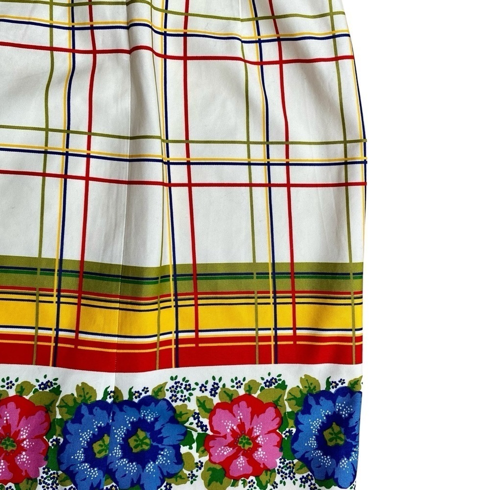 J.Crew Plaid Floral Border Sheath Dress Cotton Size 8 - Picture 11 of 15